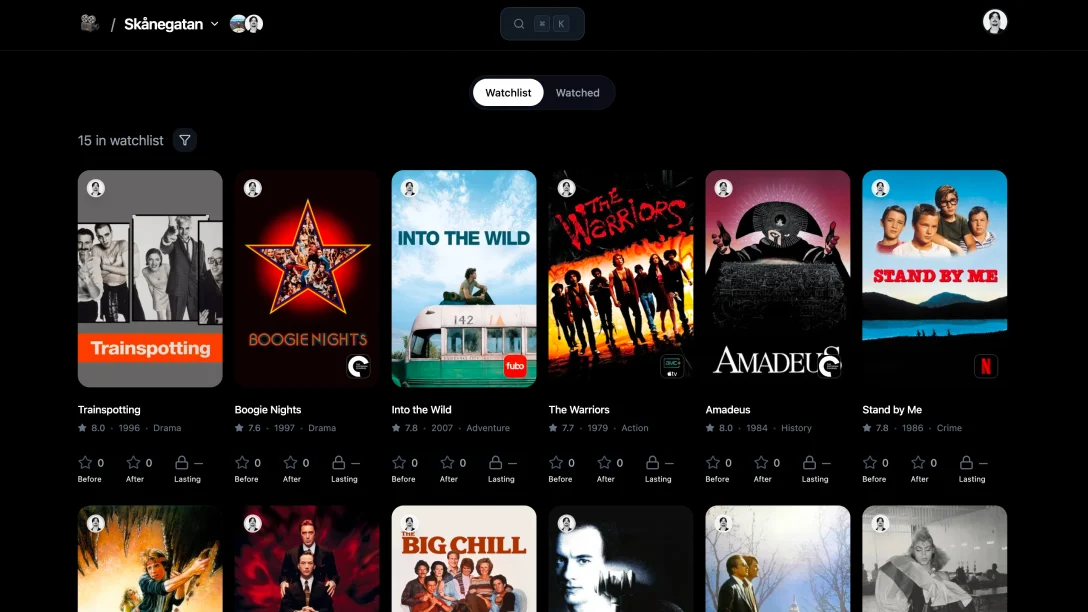 Tillsammans’ grid of movies to watch